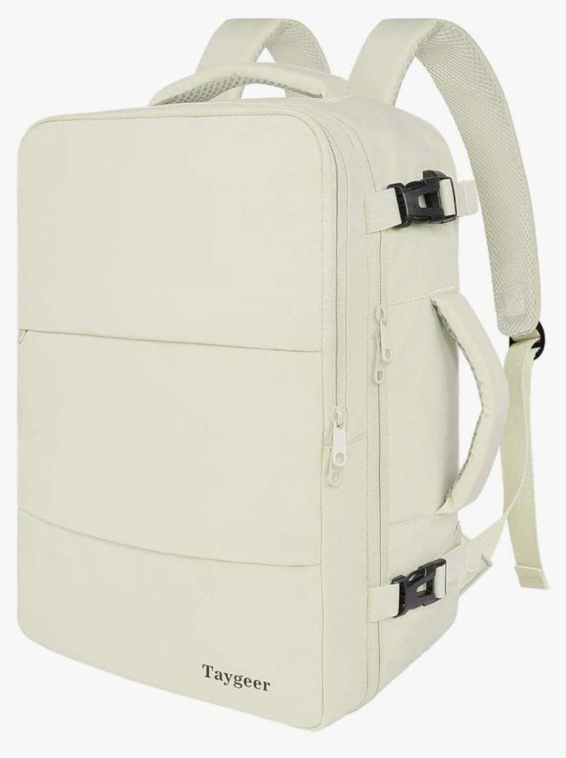Taygeer Travel Backpack for Women, Carry On Backpack with USB Charging Port & Shoe Pouch, TSA 15.6" Laptop Back Pack Flight Approved, College Gym Bag Casual Daypack for Weekender Business Hiking,Beige
