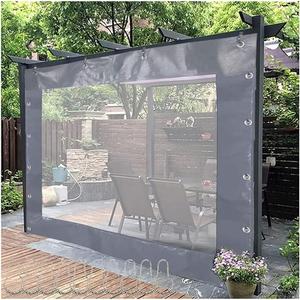 Outdoor Transparent Window Curtain Waterproof, Plastic Tarpaulin Panel, Tent Side Curtains Weather Resistant with Rustproof Grommets & Hook for Pergola, Porch, Gazebo, Cabana (2x3m/6.5x9.8ft, Clear)