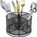 MAQUITA 360 Rotating Metal Utensil Caddy - 4 Compartment Silverware Cutlery Holder Rotation Fork Spoon Napkin Organizer Flatware Storage Basket Party Countertop Buffet Picnic Camping Outdoor Black