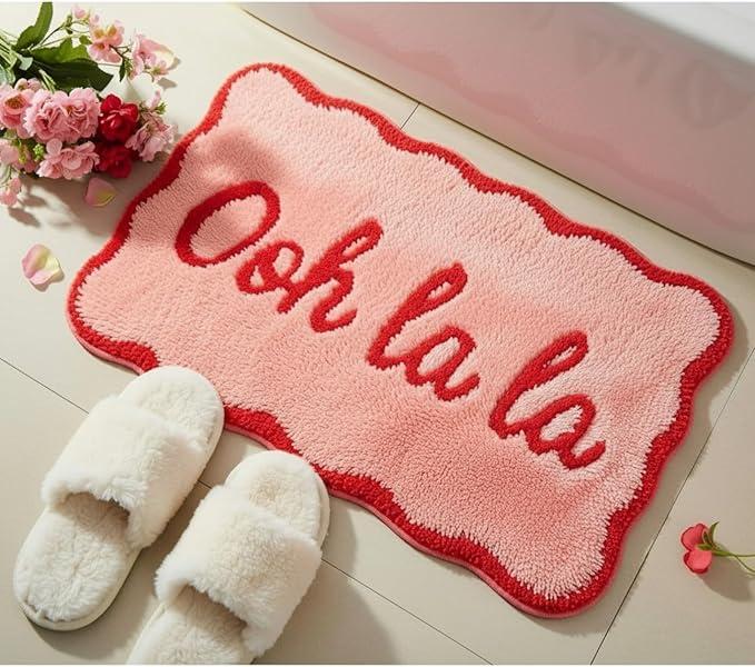 Valentines Pink Bathroom Rugs 20 x 31 Inch Ooh La La Funny Bath Mat Non Slip Cute Washable Doormat for Valentines Winter Holiday Bathroom Shower Outdoor Indoor Front Porch Decor