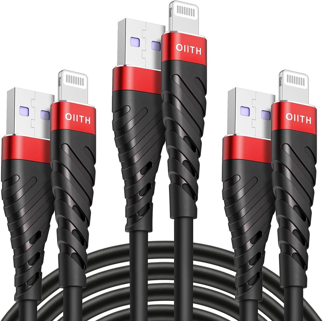OIITH Apple MFi Certified iPhone Charger Cable 3 Pack 6 Ft, Long Lightning Charging Cord, Fast 2.4A iPhone USB Cord Compatible with iPhone12/11/XS/Max/XR/X/8/8P/7P/6 (6Ft, Red)