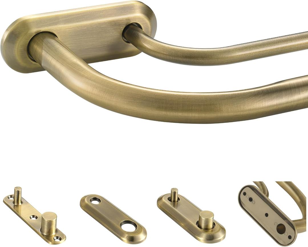 Double Curtain Rod for Windows 28 to 48 Inch,Adjustable Antique Bronze Wrap Around Curtain Rod with Aluminum Double-deck Finials and Brackets,1"Front and 5/8" Back Blackout Curtain Rod