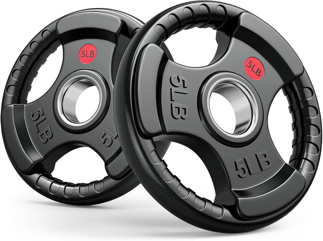 GIKPAL 2-inch Rubber Olympic Grip Weight Plates for Strength Training, Weightlifting in Home & Gym, Barbell Weights Plates Set (2 X 5LBS)
