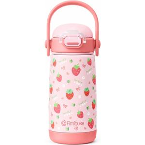 Fimibuke Kids Insulated Water Bottle with Straw Lid & Handle - 14oz BPA-FREE 18/8 Stainless Steel Metal Tumbler Leak Proof Double Wall Vacuum Kids Cup Toddler Water Bottle for School Boys Girls
