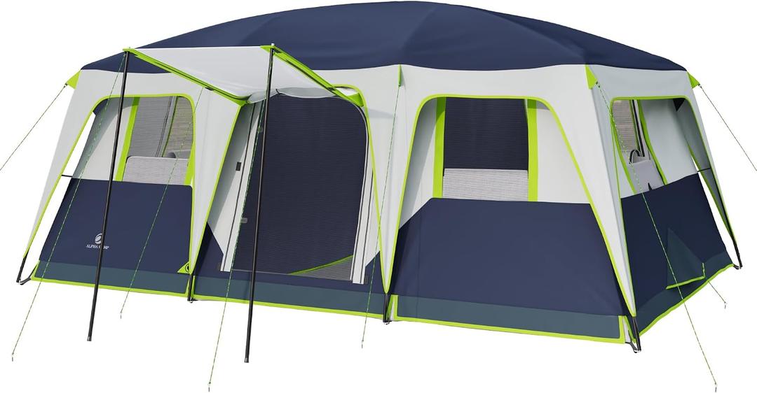 LET'S CAMP 12 Person Camping Tent, Large 3 Room Cabin Tent 16 x 11 ft with Rainfly, Canopy Door, 6 Mesh Windows and Privacy Dividers, Weather Resistant Family Shelter for Car Camping and Festivals