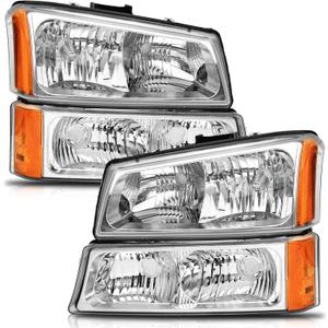 2003 2004 2006 2005 Chevy Silverado Headlights Assembly Fit for 03-06 Chevy Silverado Avalanche 1500/2500/3500 Chrome Housing Amber Reflector Replacement Passenger & Driver Side
