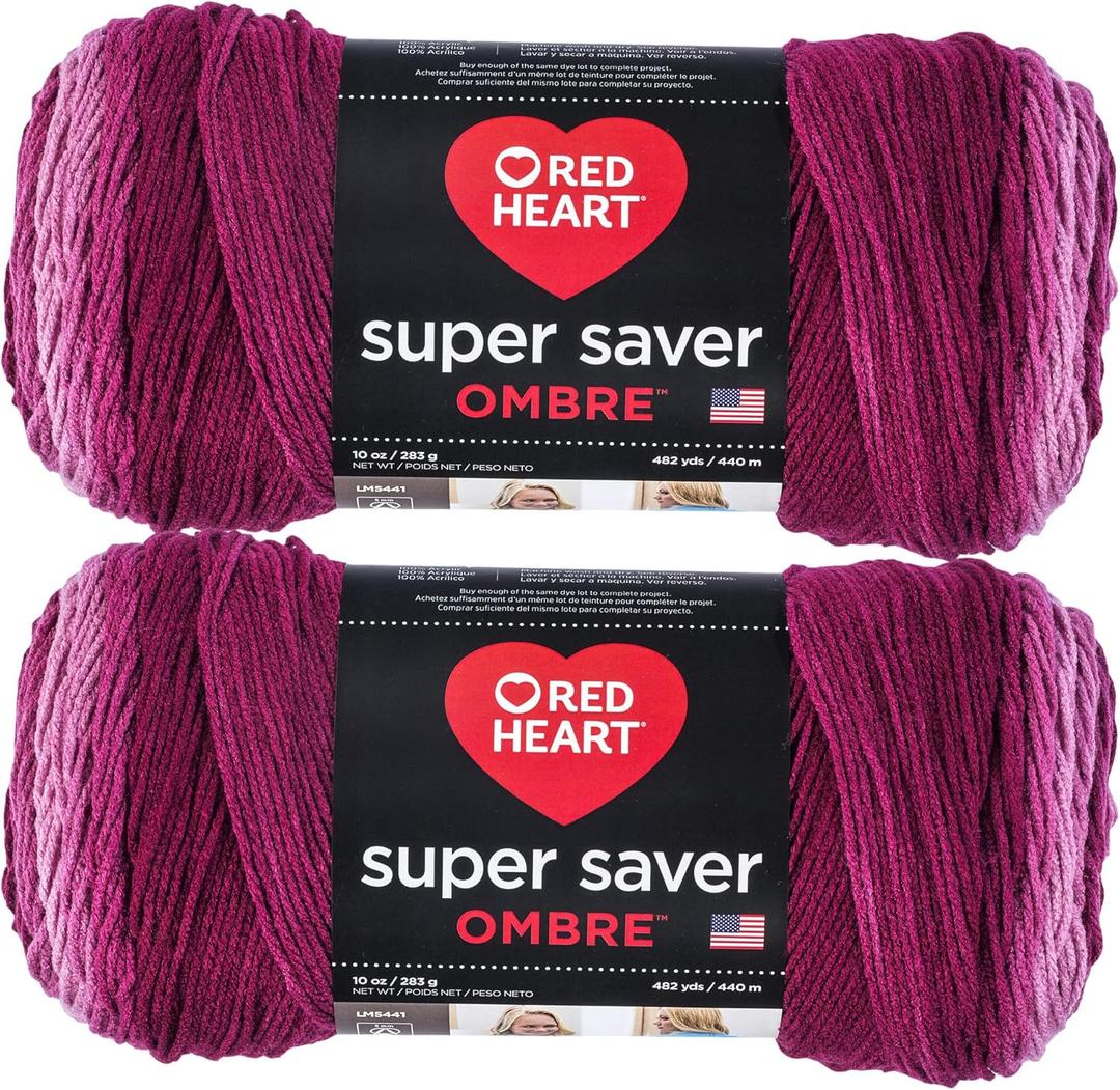 Red Heart Super Saver Jumbo Anemone Ombre Yarn - 2 Pack of 283g/10oz - Acrylic - 4 Medium (Worsted) - 482 Yards - Knitting/Crochet