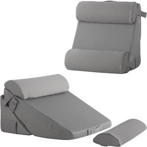 Bedluxe Adjustable 4pcs Bed Wedge Pillow Set, Memory Foam Wedge Pillows Post Surgery for Back, Neck, Leg Pain Relief, Pillow Wedge for Sleeping, Sitting up in Bed, Acid Reflux and GERD, Grey