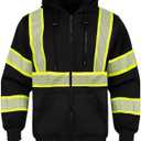 Hi Vis Hoodie for Men Reflective Safety Sweatshirts High Visibility Class 3 Construction Work Zipper Jackets XL