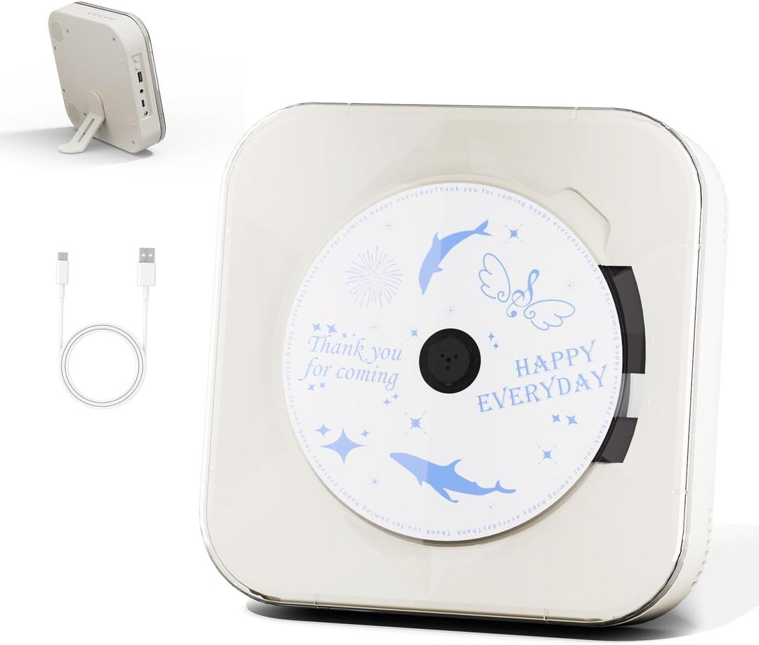 Yintiny Off White Audio CD Player with Speakers for Home Decor (CD909)