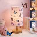 Butterfly Kids Table Lamp for Bedroom Girls Bedside Lamps 3 Colors Wooden Nightstand Night Light with Cartoon Lampshade Desk Lamp for Boys Girls Room Nursery Decor,Butterfly Decoration Gifts for Girl