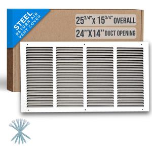 Fits 24x14 Duct Opening | Steel Return Air Grille by Handua | Vent Cover Grill for Sidewall and Ceiling | White | HVAC Cold Air Intake Grille | Outer Dimensions: 25.75"W X 15.75"