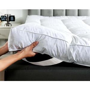 WhatsBedding 4 Inch Duck Feather Bed Mattress Topper King, 100% Cotton Extra Thick Mattress Pad, 2500gsm Overfilled Pillow Top, Hotel Collection