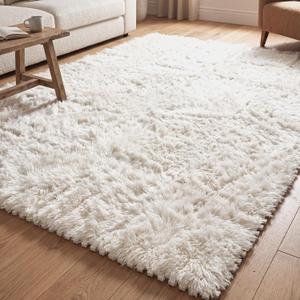 24 Pcs Beige Faux Fur Floor Tiles, 11.8 x 11.8 in Puzzle Girls Play Soft Tiles, 1.5 Inch Shaggy Square, EVA Foam Floor Mat for Nursery, Playroom, Bedroom, Toddler Room, Daycare