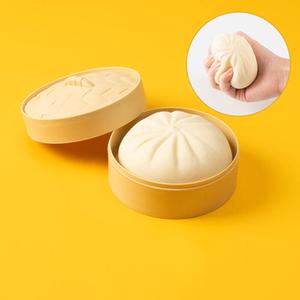 Giant Dumpling Squishy Stress Ball, Colorful Jumbo Bao Bun Fidget Toy with Plastic Steamer, Soft Squeeze Dough Ball for Adults Teens Stress Relief and Sensory Play, Green dumpling squishy large