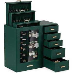 Homde Large Jewelry Box/Organizer/Case with Glass Window, Drawers for Necklaces Earrings Rings Bracelets Watches Gift for Women Girls