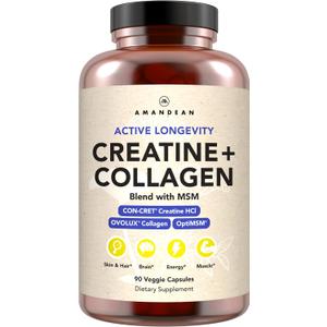 AMANDEAN Creatine HCl + Collagen + MSM Capsules, CON-CRET & OptiMSM, 90ct EXP: 04/2029