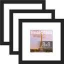 upsimples 8x8 Picture Frame Made of High Definition Glass, Display Pictures 5x5 with Mat or 8x8 Without Mat, Gallery Wall Frame Set, Black