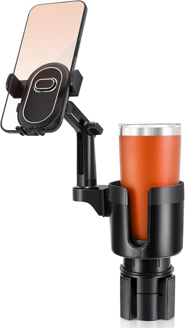 2 in 1 Universal Cup Holder Phones Mount for Car, Cup Holder Expander with Adjustable Base, 360 Roatation Cell Phone Holder with Long Arm Compatible with iPhone All Smartphones