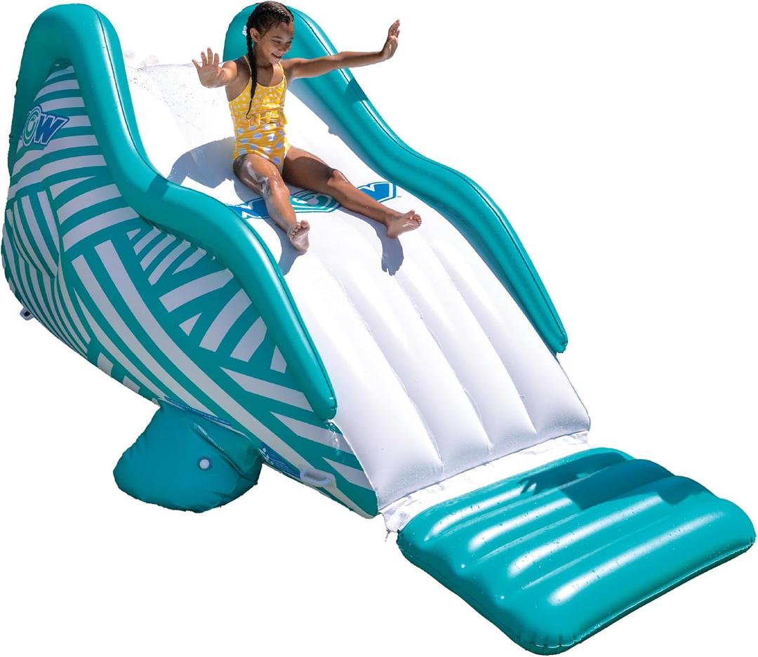 WOW Sports - Wiggler Sprinkler Inflatable Slide - White & Teal Pool Waterslide for Backyard Parties - Fun for Adults & Kids - Garden Hose Attachment for Sprinkler