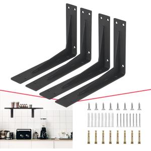 CLT Black Shelf Bracket, 10 Quarter Inch (1/5") Thick- Max Load: 330 lb Industrial Modern Farmhouse Heavy Duty Corner Brace Joint Right Angle Bracket for Table Bench, Space Saving DIY, Pack of 4 CLT Black Shelf Bracket, 10 Quarter Inch (1/5") Thick- Max Load: 330 lb Industrial Modern Farmhouse Heavy Duty Corner Brace Joint Right Angle Bracket for Table Bench, Space Saving DIY, Pack of 4