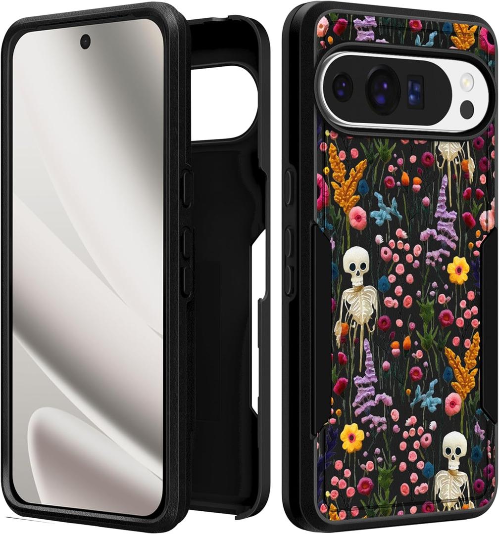 for Google Pixel 10 Pro XL Case - Women Cute Girls Cover Girly Aesthetic Unique Design Skeleton Flower Heavy Duty Protective Shockproof Military Grade for Google Pixel 10 Pro XL Phone Case