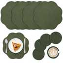 Set of 8 St. Patrick's Day Round Braided Placemats with Coaster, 12" Dark Green Cotton Rope Woven Placemat with Scalloped Edge Heat Resistant Washable Table Mat for Weeding Party Kitchen Dining Table