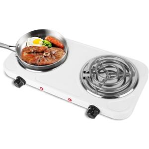 2000W Double Burner, Electric Hot Plate for Cooking Portable Cooking Stove, Countertop Burner Cooktop for Kitchen, Dorm, Temperature Control, Easy to Clean, White