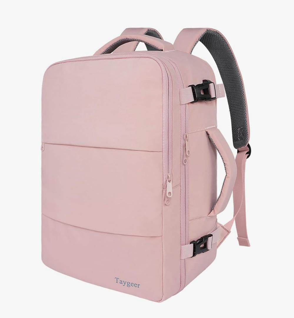 Taygeer Travel Backpack for Women, Carry On Backpack with USB Charging Port & Shoe Pouch, TSA 15.6inch Laptop Mochila Flight Approved, Nurse Bag Casual Daypack for Weekender Business Hiking, Pink