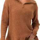 Half Zip Sweater for Women Spring Casual V Neck Long Sleeve Chenille Pullover Cable Car Quarter Zip Sweater Knit Tops S