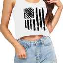 Aluvee USA 4th of July Tank Tops Women Red White and Blue Shirts Tank Tops American Patriotic Flag Crop Sleeveless Tee (White, L)