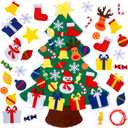 NEWBEA 3.2 Ft Felt Christmas Tree for Toddlers with 30 Detachable Christmas Ornaments, Xmas Gifts, Door Wall Hanging Decorations,Green