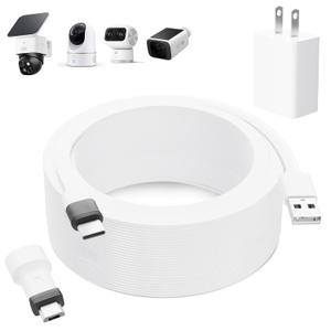 25ft Power Extension Cable with Adapter for eufy SoloCam S340/S220, E30, C210, for eufy Cam S350, E220, Weatherproof Charging Cord for eufyCam 3C/S300, 3/S330, Built-in Short-Circuit Protect Adapter