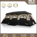 FanttikOutdoor Zeta C12 Pro Max Instant Cabin Tent 12 Person Camping Tent Setup in 90 Seconds with Rainfly & Windproof Portable with Carry Bag for Family Camping & Hiking, Upgraded Ventilation, Khaki