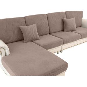 Couch Cushion Covers for Sectional Sofa L Shape Washable Separate Seat Chaise Couch Cover Stretch Sofa Slipcovers with 2 Pcs Pillowcases(3 Seater + 1 Chaise, Khaki)
