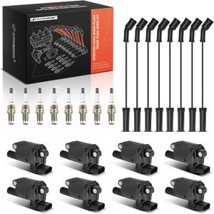A-Premium 8 Ignition Coils with 8 Spark Plug Wires and 8 Iridium Spark Plugs Compatible with Chevy, GMC & Cadillac Models - Silverado 1500, Tahoe, Sierra 2500 HD, Yukon, Camaro, Escalade, CTS
