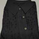 AIHUKOCY Women Hollow Out Eyelet Button Down Lapel V Neck Long Sleeve Ruffle Flowy Solid Oversized Loose Mini Shirt Dress small