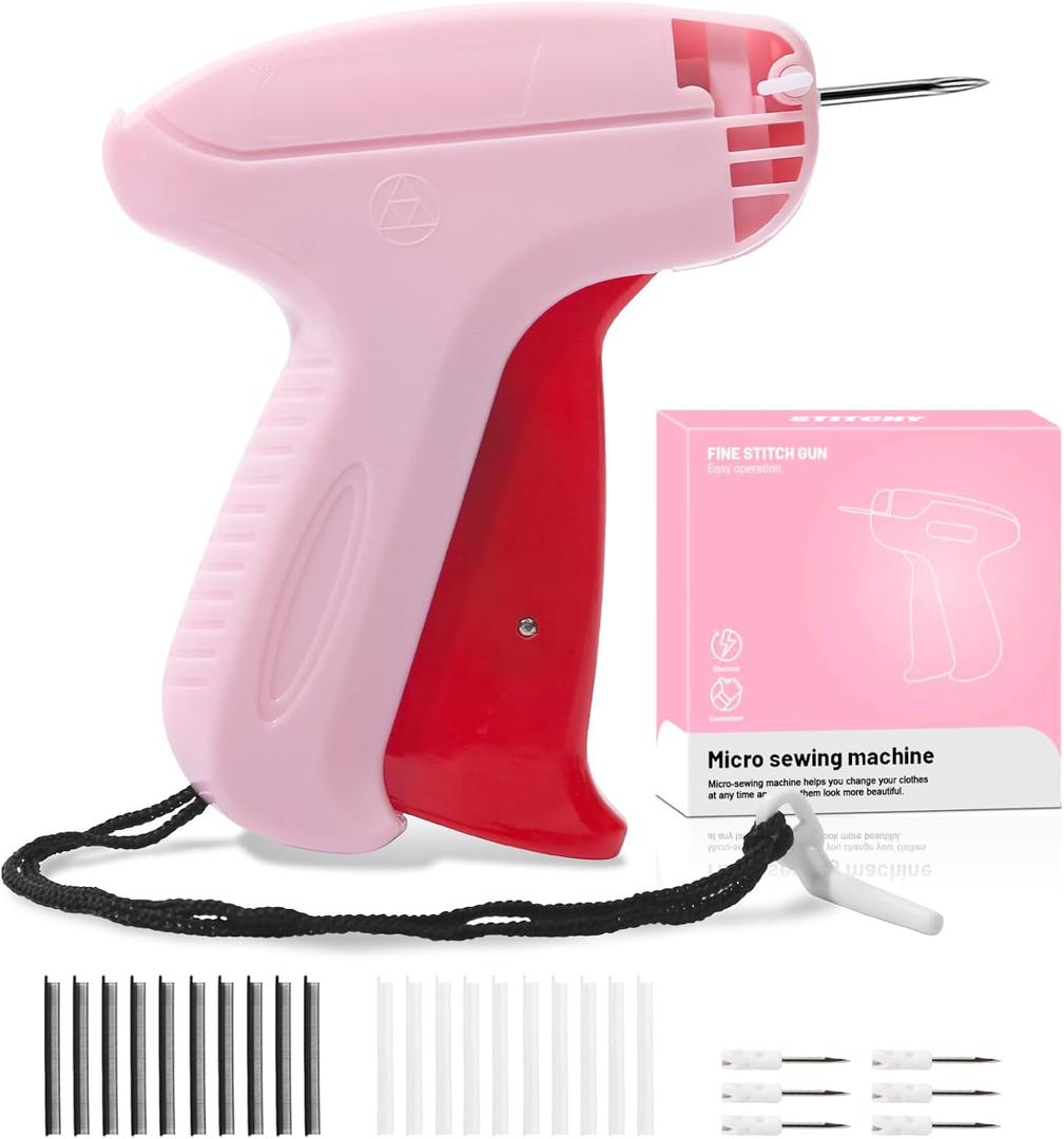 Stitch Gun for Clothes Comes with 6 Fine Needles,4000 Pcs Micro Fasteners(2000 White & 2000 Black).Stitch Gun Quick Clothing Fixer,Speedy Clothing Fixer (Pink)