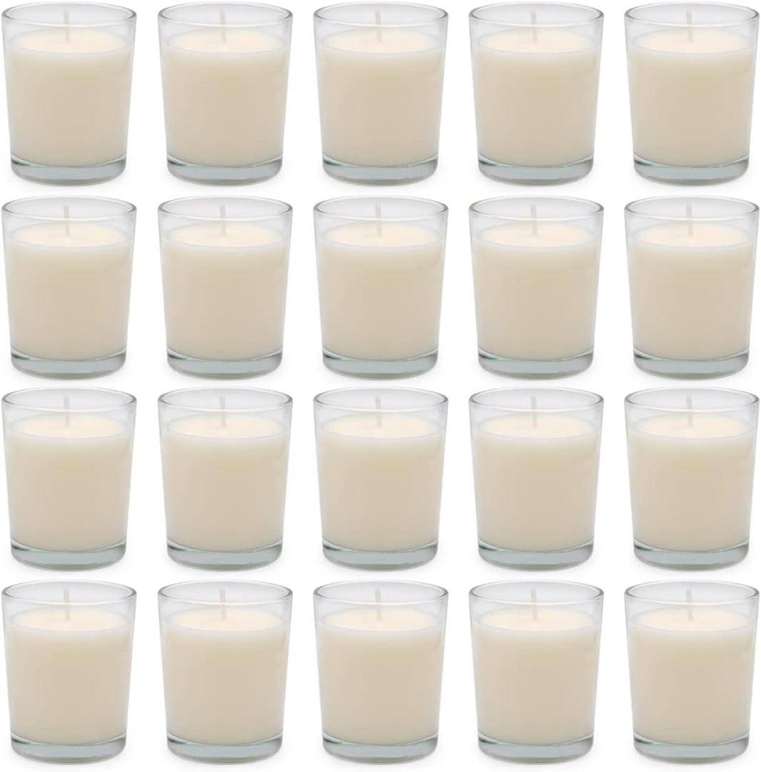20 Packs White Votive Candles with Clear Glass Holder, 1.8 Oz Unscented Soy Wax Candle for Home Decoration, Candle Gifts for Christmas Thanksgiving Halloween
