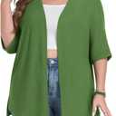 Lastshe Womens Plus Size Cardigan Short Sleeve Lightweight Loose Cover Ups Open Front Sweaters Summer Cardigan (Green, XXXL)