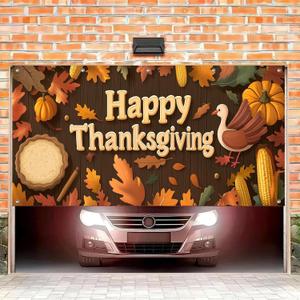 Thanksgiving Garage Door Banner 13x6ft Happy Thanksgiving Turkey Pie Cartoon Backdrop Banners for Outside Indoor Fall Door Cover Garage Wall Covering for Party Garage Decorations