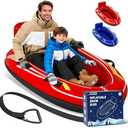 Raxurt Heavy Duty Snow Sled with Premium Canvas Cover, 2 Person Inflatable Snow Tube with Backrest & Bottom Anti-Skid Strips, Snow Sleds for Kids and Adults, Winter Outdoor Toys for Boys Girls Family