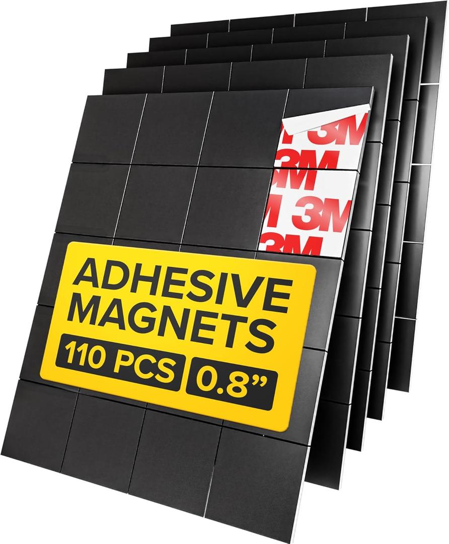 Hyper-Sticky Magnets with Adhesive Backing - 110pcs 0.8x0.08 Strong Magnetic Squares for Whiteboard Fridge - Easy-to-Cut Stickers for Planning and Organization - Teacher Must Have - Teacher Supplies