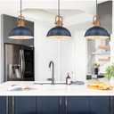 Emliviar 3 Pack Dome Chandeliers, Vintage Blue Pendant Lights with Wood Grain Part, GE269MIL-3 BL+WD (Medium)