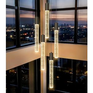 5-Lights Chandelier Modern Crystal Glam Light Remote Dimmable Pendant Lighting for Kitchen Island Dining Room Matte Black Light, W1.2" by H14