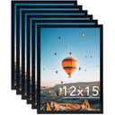 JCJMY 12x15 Black Picture Frame Set of 6, Horizontal and Vertical Formats for Wall Hanging, 12 x 15 Wall Gallery Poster Photo Frames with Durable Shatter Resistant Plexiglass, 6 Pack, Black