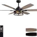 LuminFan 60 Inch Ceiling Fans with Lights and Remote Control, Farmhouse Ceiling Fan for Bedroom Living Room and Patio, Retro Black Caged Ceiling Fan for Indoor and Outdoor