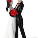 LemonRoad Day-of-the-Dead Couple Skeleton Decor Bride and Groom Skeleton Dia De Los Muertos Figurines Day of the Dead Decorations Halloween Gothic Wedding Cake Topper Decor (Red Rose)