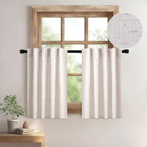 MIULEE Farmhouse Kitchen Curtains 30 Inch Length 2 Panels, Soft Thick Linen Textured Natural White Semi Sheer Light Filtering Short Cafe Tier Curtains for Small Half Window Back Tab Rod Pocket