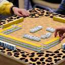 Brown Leopard Print Mahjong Mat 31.5"x31.5", Preppy Funky Y2K Cheetah Animal Print Non-Slip Noise Reduction Gaming Mat for American Mahjong Poker Card Board Games Dominoes